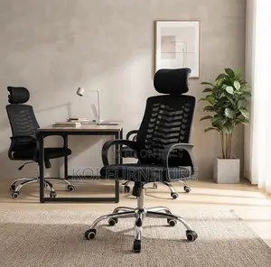 Ergonomic Office Chair with Headrest - Black Fabric