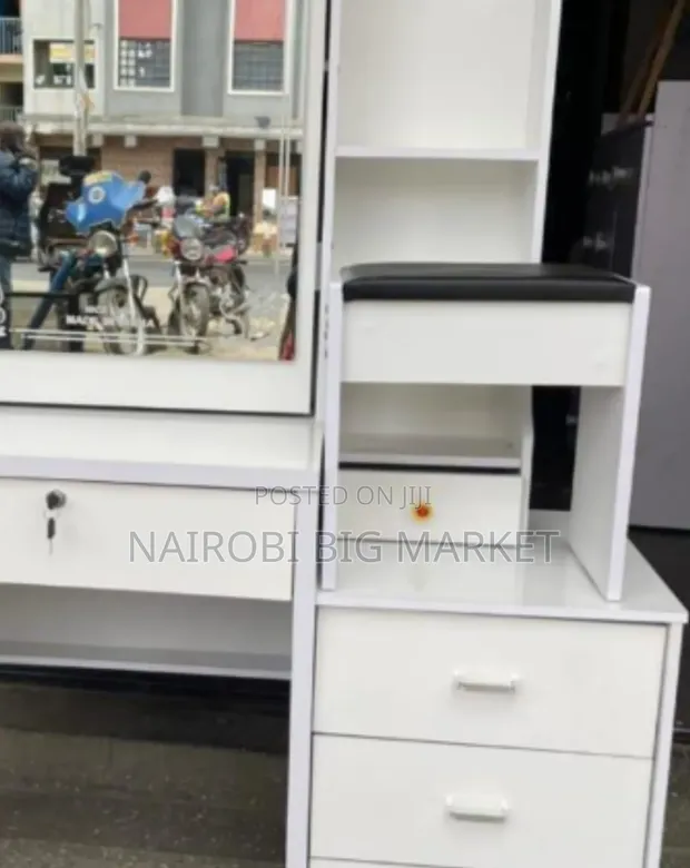 White Dressing Mirror with Sliding Mirror - 1
