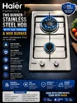 Haier 2-Burner Stainless Steel Hob with Gas Sensor & Wok Burner - 2
