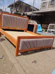 5x6 Sunburst Padded Wooden Bed Frame: Mahogany Finish - 2
