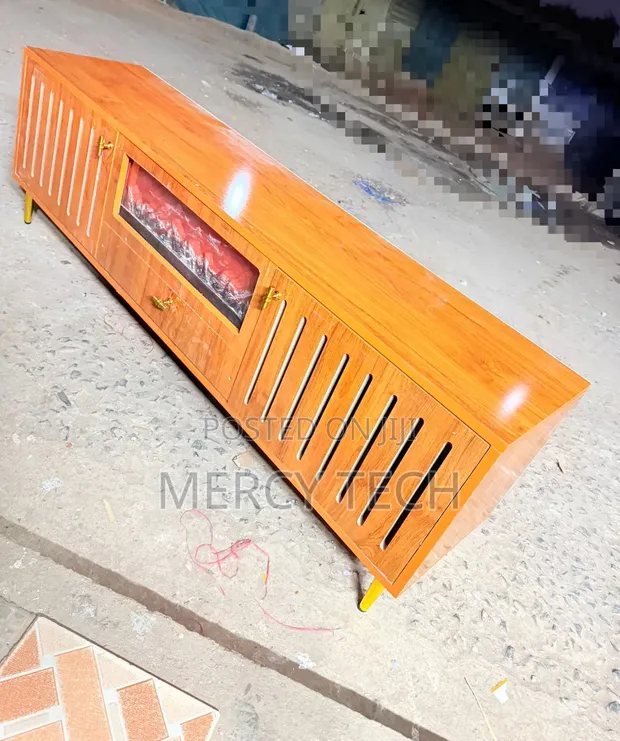 Modern Executive TV Stand with Functional Fireplace - 1