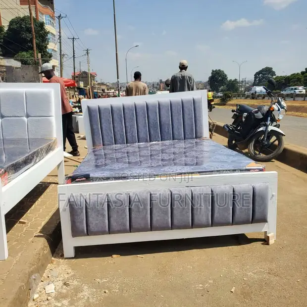 5x6 Channel Tufted Grey & White Bed Frame - 1