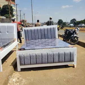 5x6 Channel Tufted Grey & White Bed Frame