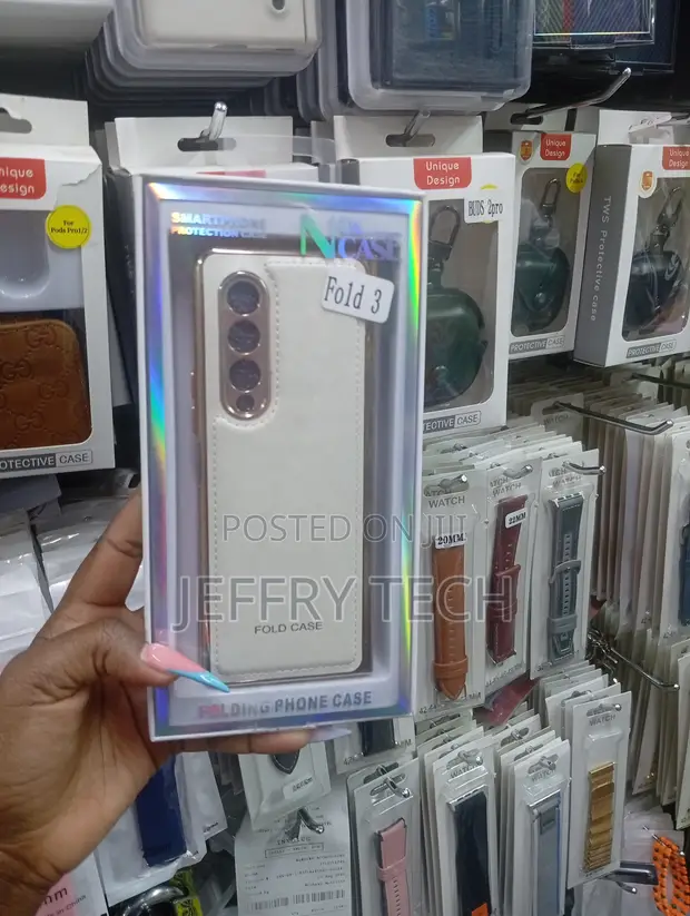 White & Gold PU Leather Case for Samsung Galaxy Z Fold 3 - 1