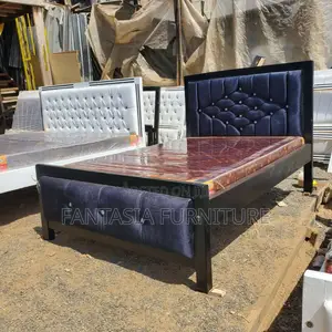 5x6 Navy Blue Diamond Tufted Bed Frame