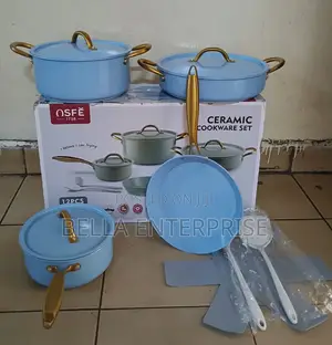 12pcs Ceramic Cookware Set with Gold Handles