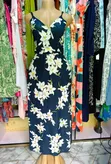 Navy Blue Floral Spaghetti Strap Maxi Dress - 1