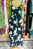 Navy Blue Floral Spaghetti Strap Maxi Dress - 2