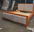 5x6 Beige Panel Mahogany-Finish Mocket Bed - 1