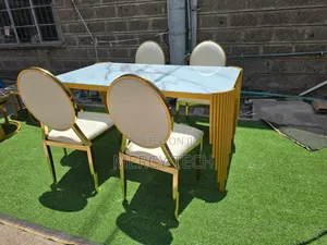 4-Seater Modern Dining Table Set (White Marble Finish)