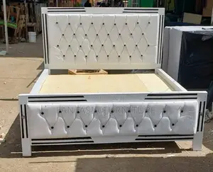 5x6 White Diamond Tufted Bed - Black Trim