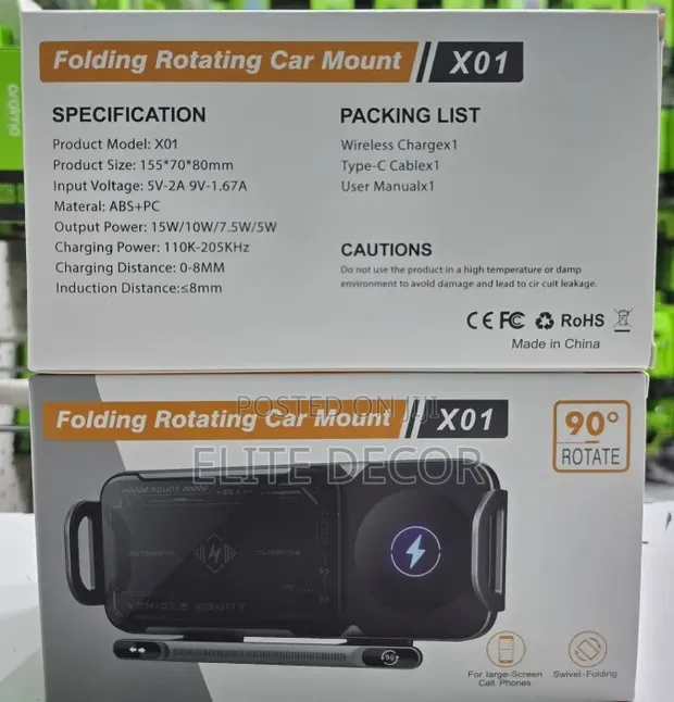 X01 90° Swivel Folding Rotating Car Mount for Phones, Tablets - 1