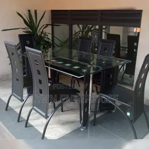 Executive 6-Seater Glass Dining Table with Leather Seats