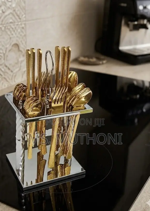 Luxury Textured Cutlery Set - Gold & Silver - 1