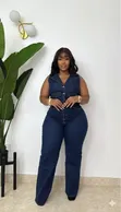 Two Piece Denim Set - Women's Wide-Leg Jeans - 2