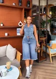 Two Piece Denim Set - Women's Wide-Leg Jeans - 3