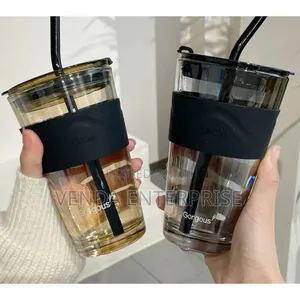 Kikombe cha Kahawa cha Kioo cha 450ml na Majani