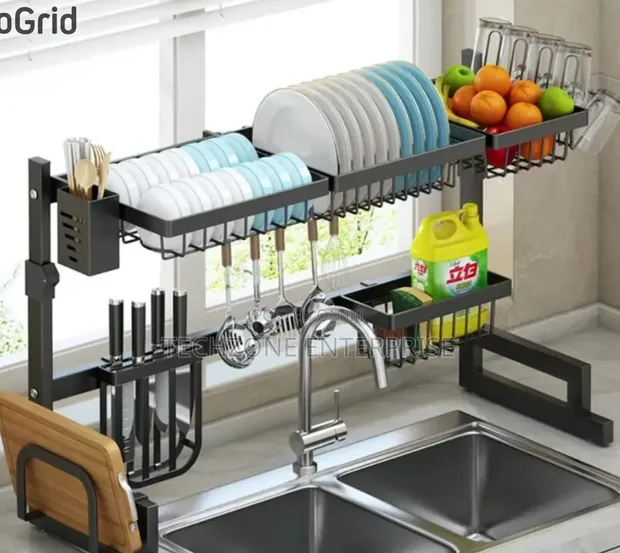 Modern Black Over-the-Sink Single Layer Dish Rack - 1