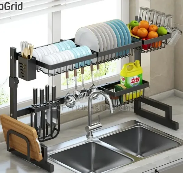 Black Heavy Duty Over the Sink Dish Rack - 1