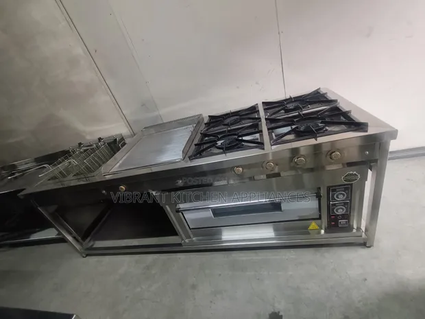 Commercial Combined Cooking Range - 4 Burner, Griddle, Fryer & Oven - 1