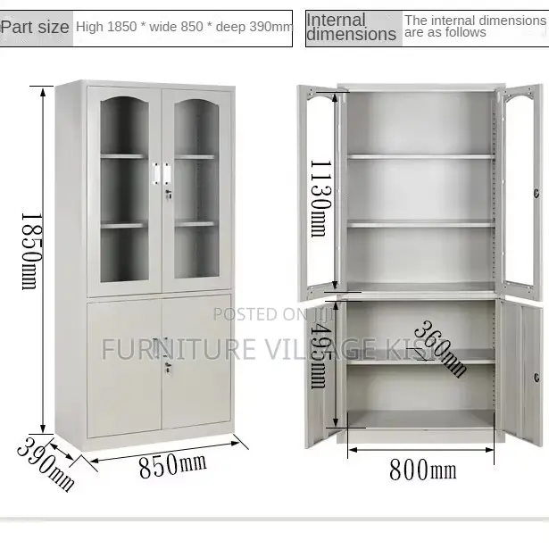 2-Door Metallic Office Cabinet - White - 1