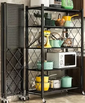 Foldable Multipurpose Rack with Shelves & Wheels