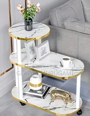3-Layer Trolley Rack Table with 2 Oval Round Tops