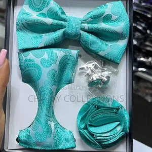 Seti ya Bow Tie ya Kiume 4-in-1 Rangi ya Turquoise Blue