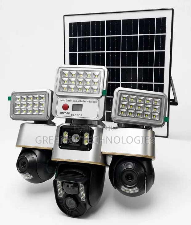 Triple Lens Solar CCTV with Flood Lights - 1