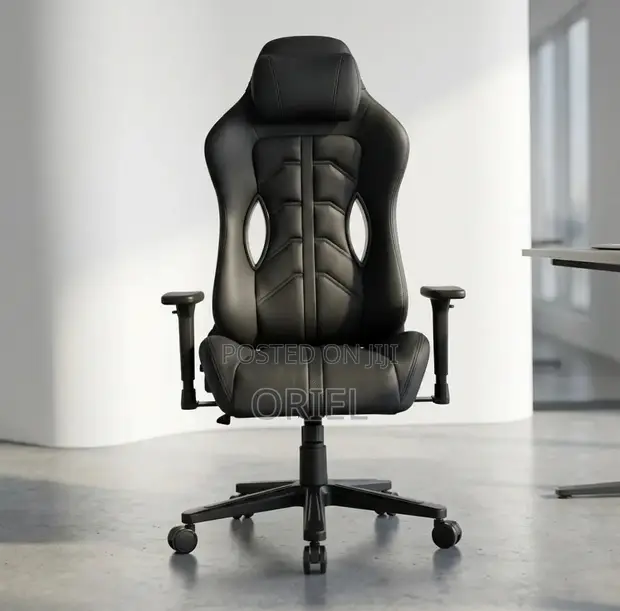 High Back Adjustable Recliner Gaming Chair - Black - 1