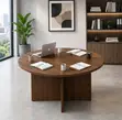 120cm Round Office Conference Table - Brown - 1