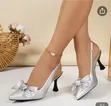 Ladies Bowtie Slingback Kitten Heels - 5