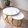 2-in-1 Marble Top Gold Stand Nesting Coffee Table - 1