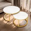 2-in-1 Marble Top Gold Stand Nesting Coffee Table - 2