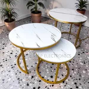 Premium Design 2 in 1 Marble Top Gold Stand Nesting Coffee Table