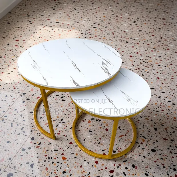 Space-Saving 2-in-1 Marble Top Gold Nesting Coffee Table - 1
