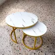 Space-Saving 2-in-1 Marble Top Gold Nesting Coffee Table - 1