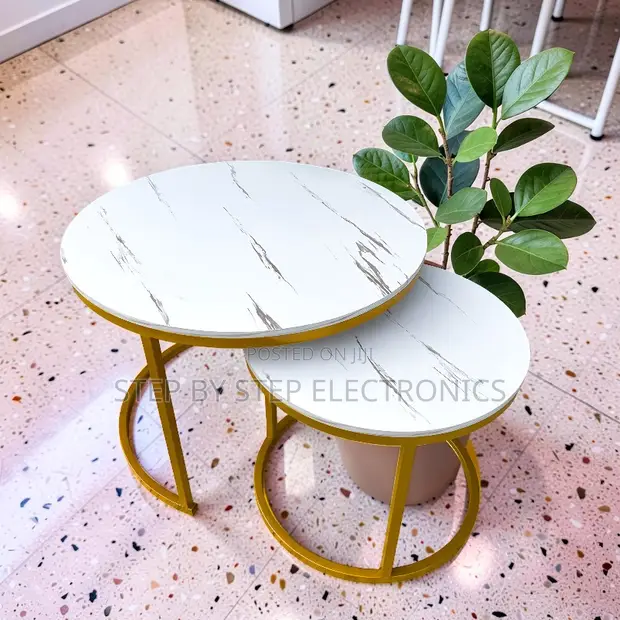 2-in-1 Marble Top Gold Stand Nesting Coffee Table - 1