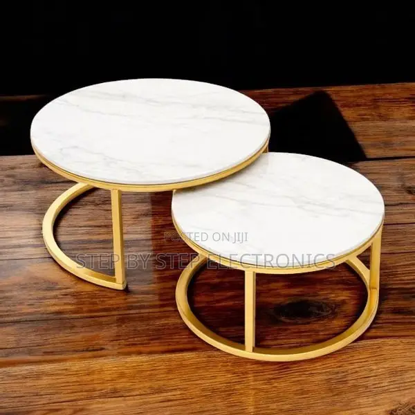 2-in-1 Marble Top Gold Stand Nesting Coffee Table - 1