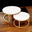 2-in-1 Marble Top Gold Stand Nesting Coffee Table - 1