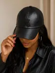 Quality Ladies Leather Baseball Cap - Beige - 3