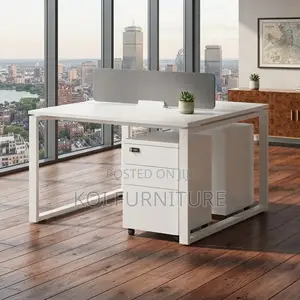 Office Workstation; Two Users Modular Modern White Open Workstation