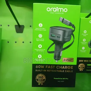 Oraimo OCC-7601T 60W Car Charger with Retractable Type-C Cable