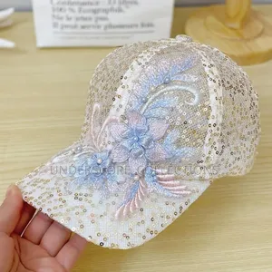 *New Summer Lace Baseball Cap Mesh Embroidered Flowers Sunscreen Hat