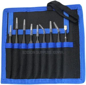 9Pcs ESD Stainless Steel Anti-Static Tweezers Set