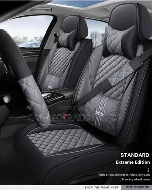 Grey/Black Diamond Pattern Leather Seat Cover with Crown Logo
