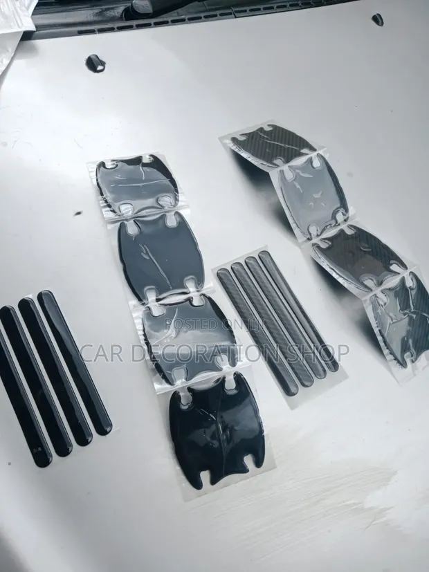 8pc Set Door Handle Bowl Anti-Collision Strips - Black/Carbon - 1