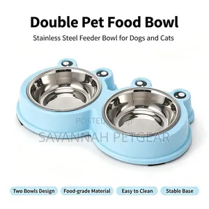 Double Pet Food Bowl for Cats & Dogs (Stainless Steel & Plastic)