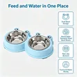 Double Pet Food Bowl for Cats & Dogs (Stainless Steel & Plastic) - 2
