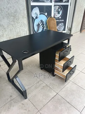 Brand New Black Office Desk with 3-Drawer Pedestal